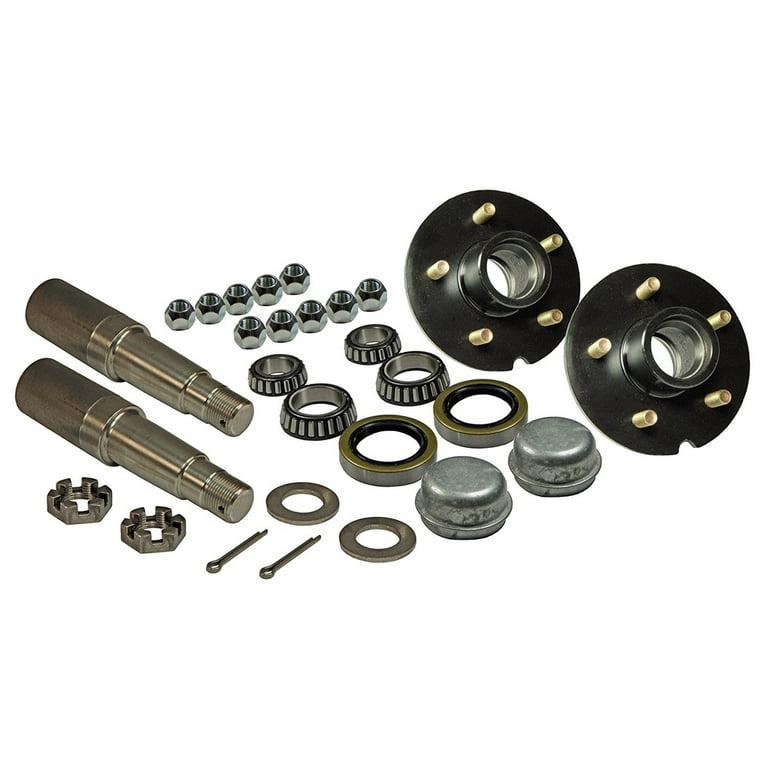 Pair of 5-Bolt on 5 Inch Trailer Hub Assemblies - Includes (2) 1-3/8 inch  to 1-1/16 Inch Tapered Spindles and Bearings