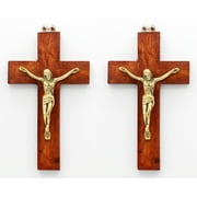 Pair of 6 Height Handmade Wood and Brass Jesus Christ On The Cross Wall Hanging Crucifix Plaque