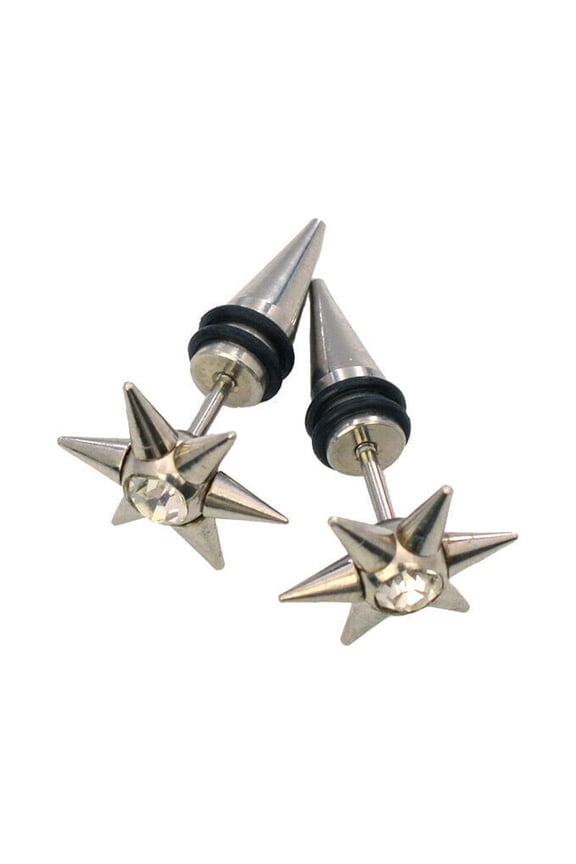 Pair of 6 Point Star Faux Tapers with a CZ 316l Surgical Steel