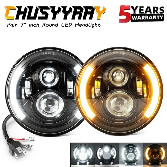 Pair of 7" Square Headlights Clear Lens Hi/Lo Beam DRL for Universal Fitment Vehicle Upgrade