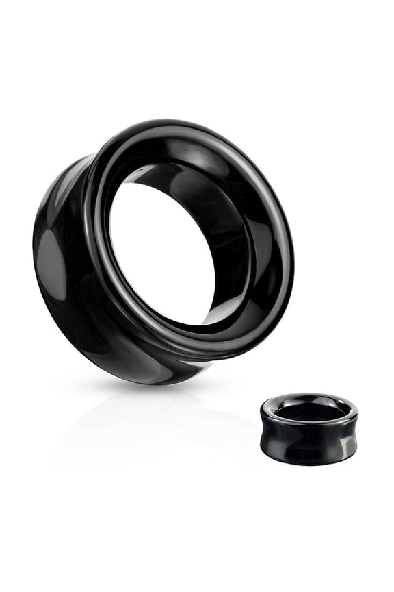 Pair of 9/16 INCH Double Flare Hollow Tunnel Solid Black Stone Obsidian Saddle Ear Plugs E584