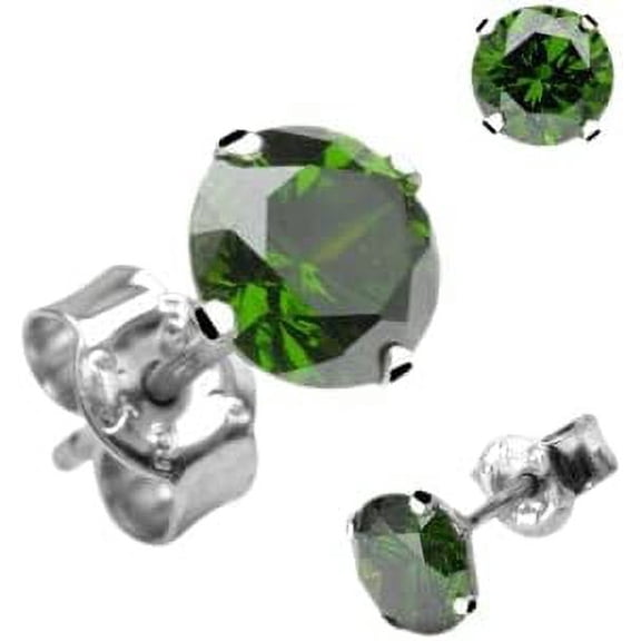Pair of .925 Sterling Silver Earring Martini Stud Earring w/Round Peridot 9MM Cubic Zirconi9a