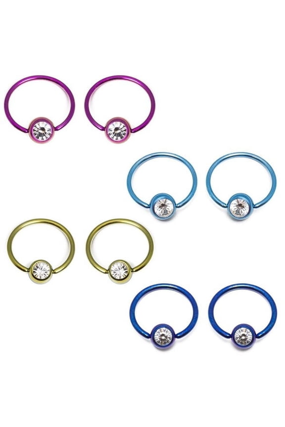 Pair of Anodized Titanium Captive Bead Ring 16G with 4mm Press-Fit Gem Ball