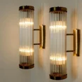 thumbnail image 1 of Pair of Art Deco Brass & Glass Rod Skyscraper Wall Lights – Vintage Antique Sconces, 1 of 4