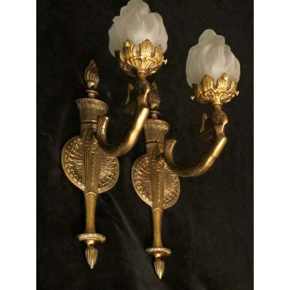 Pair of Art Deco Solid Bronze Wall Sconces with Mermaid Sculptures by Sergio Merlin
