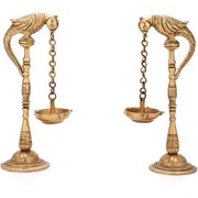Pair of Bird Diya Oil Lamp Stand Holder Brass Hindu Religious Puja Art Fengshui Gifts