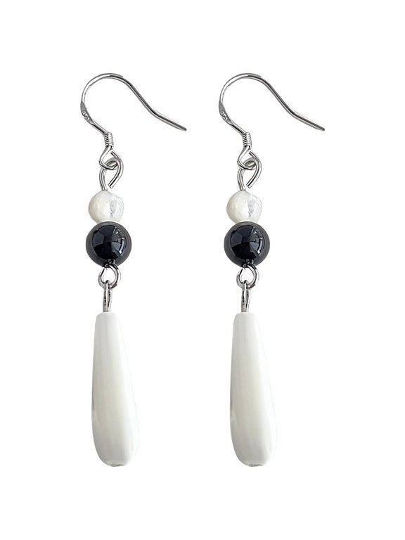 Pair of Black Agate Shell Teardrop Earrings, Vintage Dangle Earrings, Retro Hanfu Earrings, Elegant Gift for Women