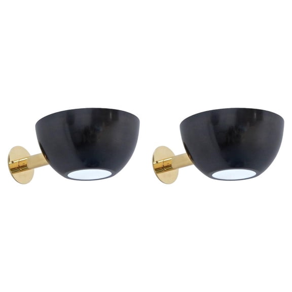 Pair of Black Bowl Wall Sconces - Brass Sputnik Wall Sconces - Italian Lamp Light - Mid Century Light - Wall Light Sconce - Wall Sconce