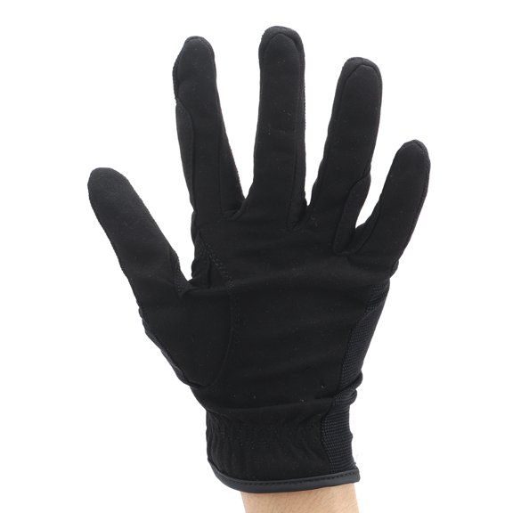Pair of Black Microfiber Equestrian Gloves with Touchscreen Fingers and Adjustable Hook-and-Loop Closure for Men and Women