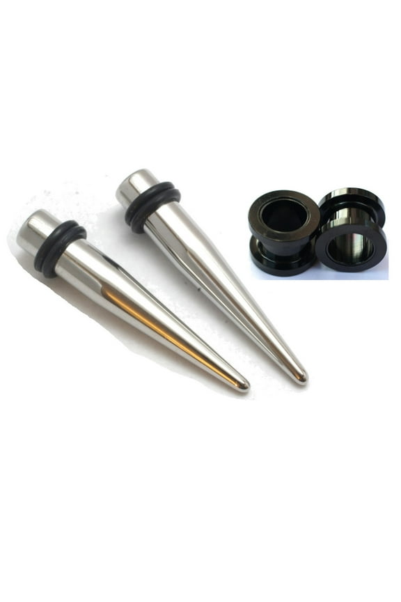 Pair of Black Titanium Tapers and Screw Tunnels Ear Stretching Kit Gauges Gauging Plugs - Size=1g 7mm