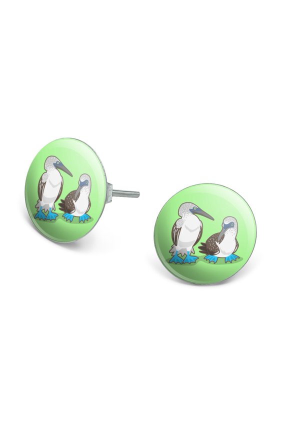 Pair of Blue Footed Boobies Novelty Silver Plated Stud Earrings