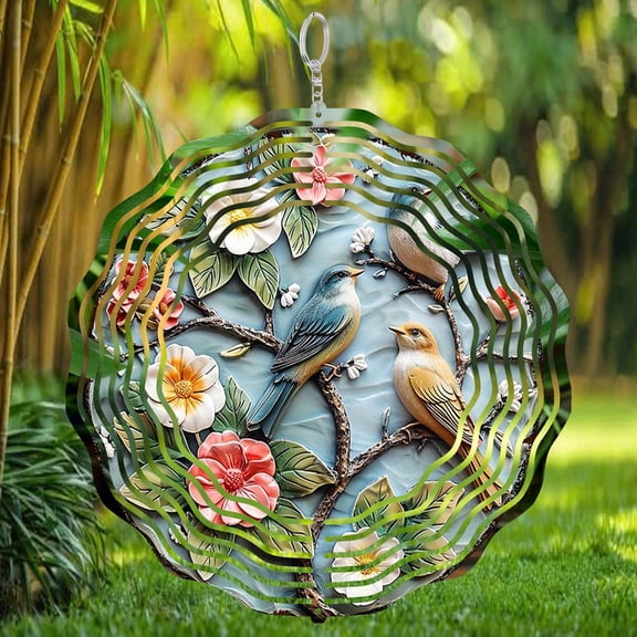 Pair of Bluebirds 3D Wind Spinner Love Bird Decor for Garden Patio Deck