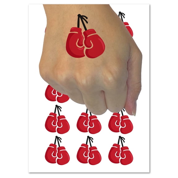 Pair of Boxing Gloves Hanging Water Resistant Temporary Tattoo Set Fake Body Art Collection - 54 1" Tattoos (1 Sheet)