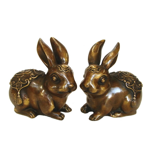 Pair of Brass Metal Copper Rabbit Statue
