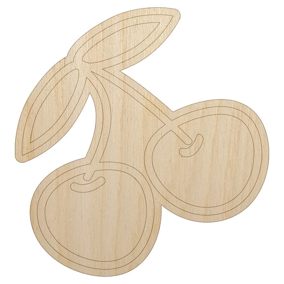 Pair of Cherries Outlined Wood Shape Unfinished Piece Cutout Craft DIY Projects - 4.70 Inch Size - 1/4 Inch Thick