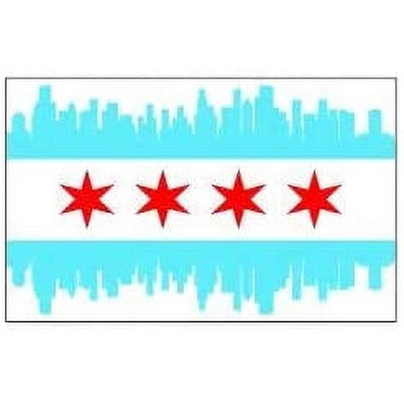 Pair of Chicago City Skyline Flag Funny Hard Hat/Helmet Vinyl Decal Sticker