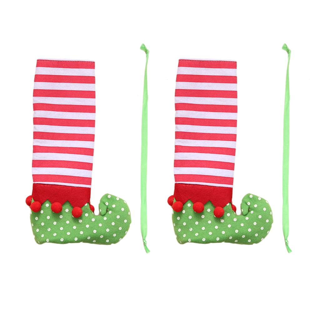 Pair of Christmas Table And Chair Leg Covers Stripes Elf Elves Feet