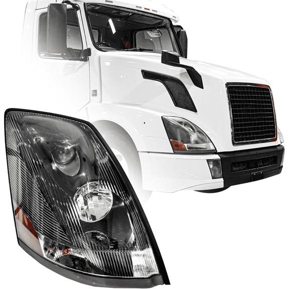 Pair of Chrome Headlight Assembly Fit for 2004-2018 Volvo VNL/VNM & 2004-2015 VN - Halogen, Driver & Passenger Side with Bulbs Included