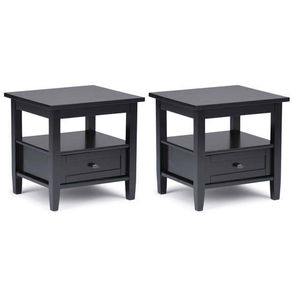 Pair of Classic Shaker Style Side Tables with Storage Drawer and Display Shelf - Pine Wood
