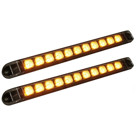 Pair of Clear Lens Amber LED 17" Identification Light Bars / Emergency Turn Signal for Truck Trailer RV