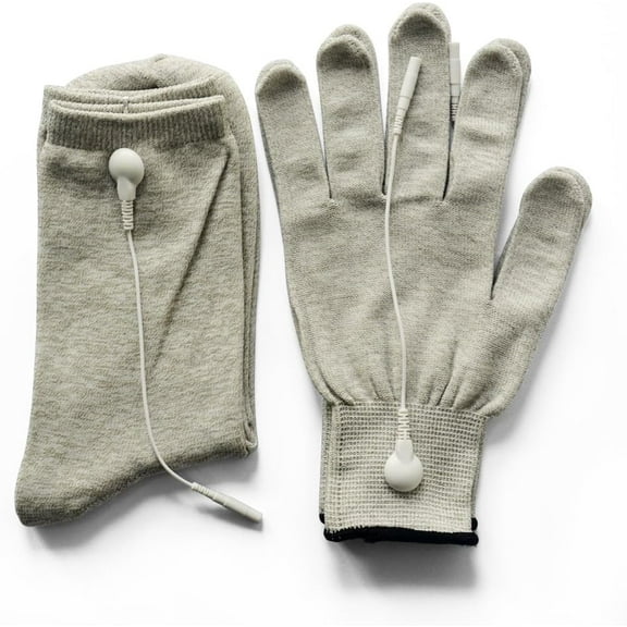 Pair of Conductive Fiber Electrode Gloves With Conductive Massage Socks With Adapter Electrode