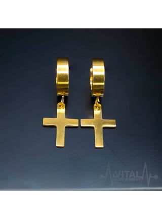 Gold dangling cross earrings for mens outlet