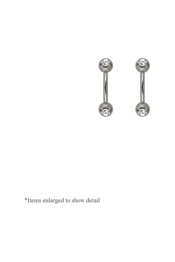 Pair of Curved Barbell 16G Eyebrow Ring with Press-fit Clear CZ Gems