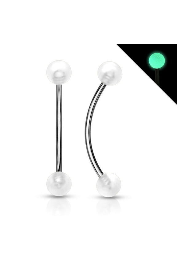 Pair of Curved Barbell with Glow in the Dark Ball Ends for Snake Eye Piercing and More