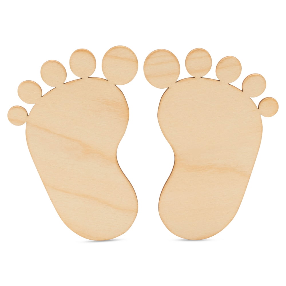 Pair of DIY Wood Baby Feet 4-inch, Pack of 5 Baby Announcement Sign Prop for Nursery Decor and Baby Shower Decorations, by Woodpeckers