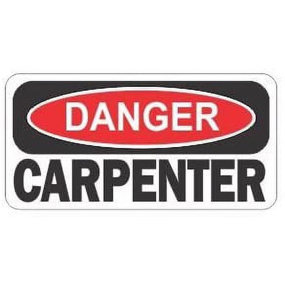 Pair of Danger carpenter funny hard hat/helmet stickers