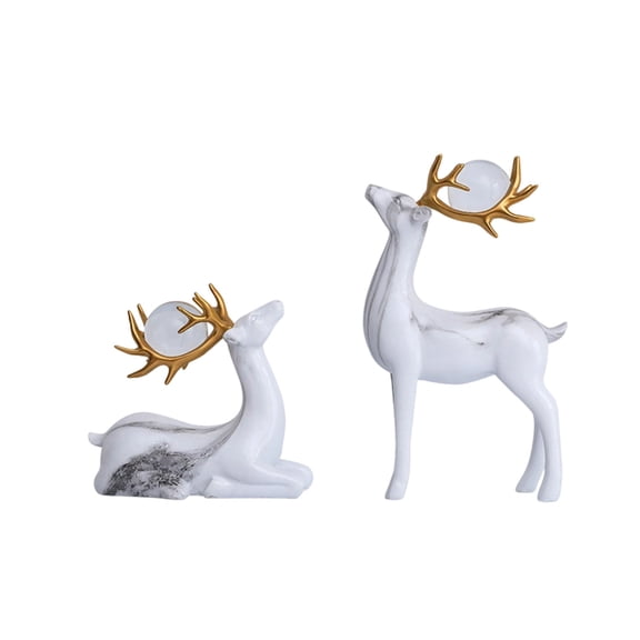 Pair of Deer Figurines for Home Decor, Elegant Resin Statue for Living Room TV Cabinet, Symbolic Christmas Gift and Decoration(A)