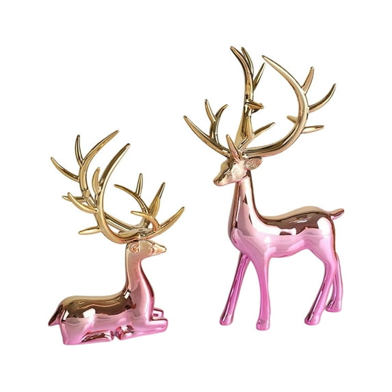 Pair of Deer Figurines for Home Decor, Elegant Resin Statue for Living Room TV Cabinet, Symbolic Christmas Gift and Decoration(B)