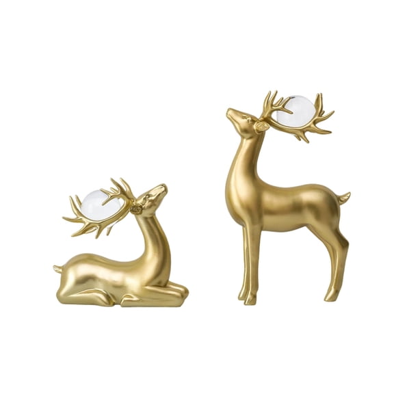 Pair of Deer Figurines for Home Decor, Elegant Resin Statue for Living Room TV Cabinet, Symbolic Christmas Gift and Decoration(B)