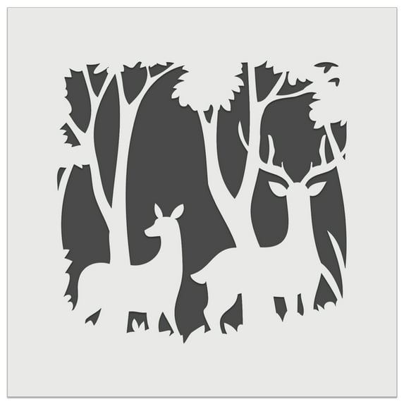 Pair of Deer Silhouette in Forest DIY Cookie Wall Craft Stencil - 3.5 Inch
