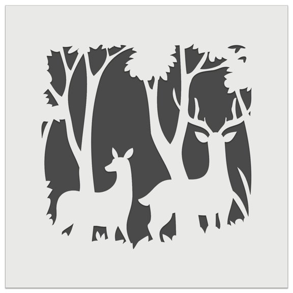 Pair of Deer Silhouette in Forest DIY Cookie Wall Craft Stencil - 5.5 Inch