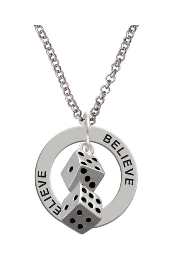 Pair of Dice Believe Affirmation Ring Necklace