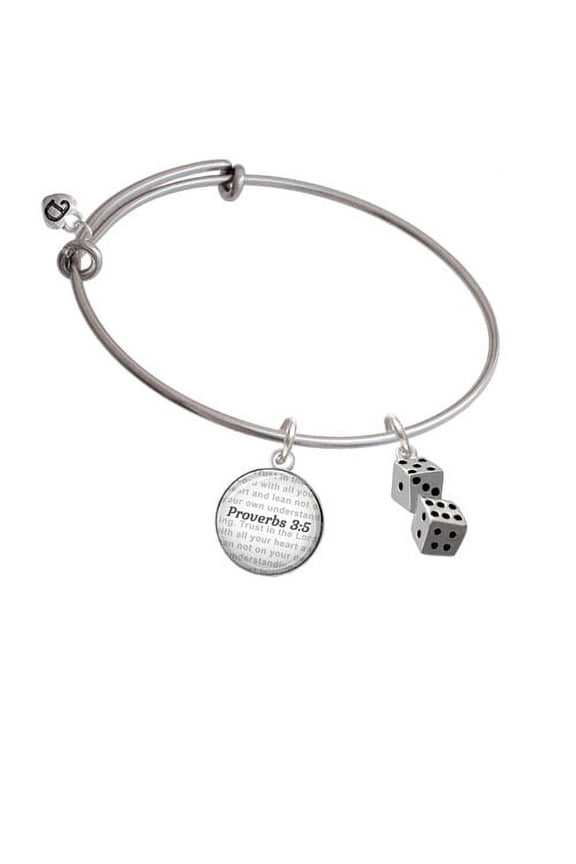 Pair of Dice - Bible Verse Proverbs 3:5 Glass Dome Bangle Bracelet