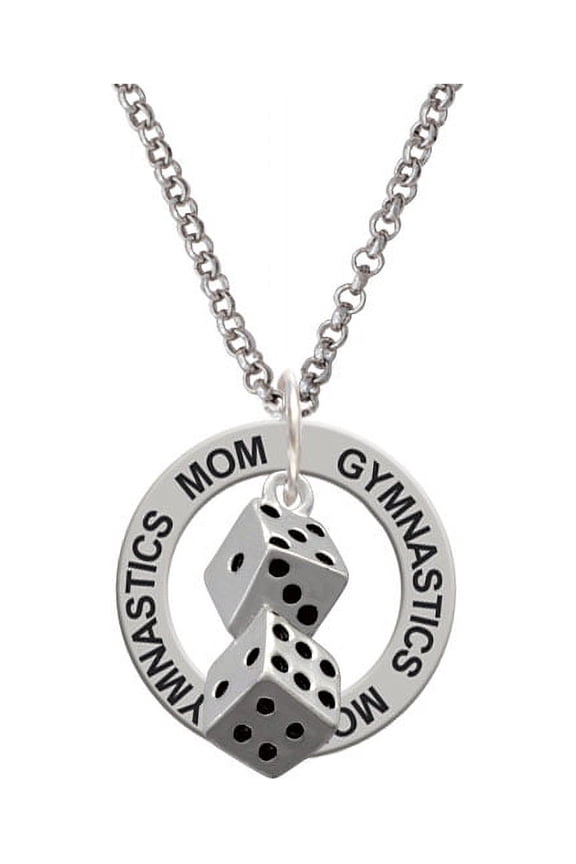 Pair of Dice Gymnastics Mom Affirmation Ring Necklace