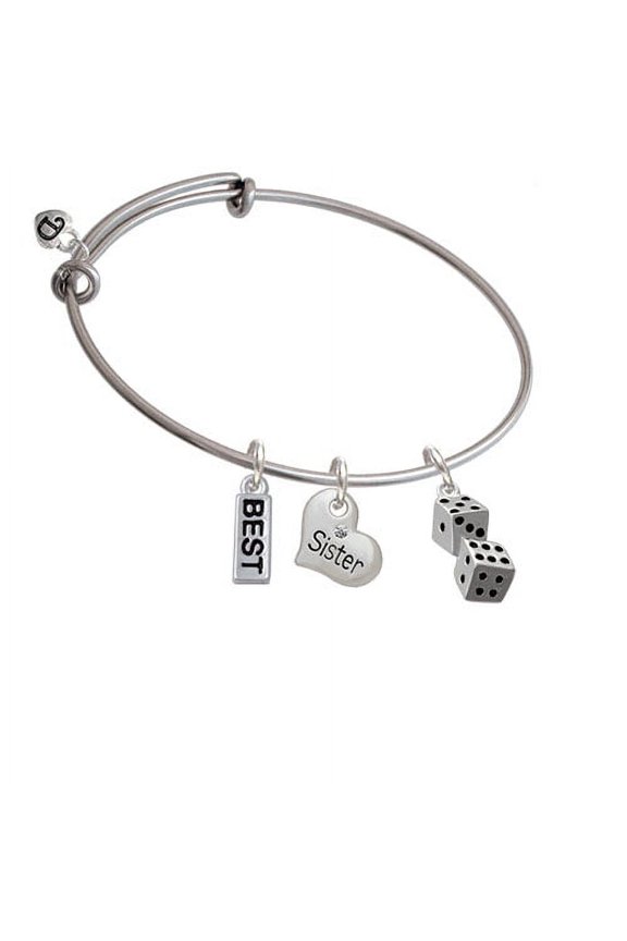 Pair of Dice Sister Heart Expandable Bangle Bracelet