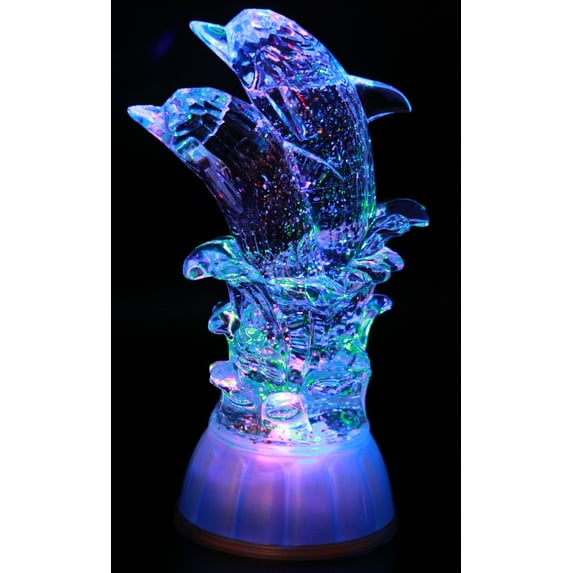 Pair of Dolphin, LED Lighted Sparkling Multi-Color Changing Home Decorative Figurines Decor Good Luck Dolphins Statue Gifts
