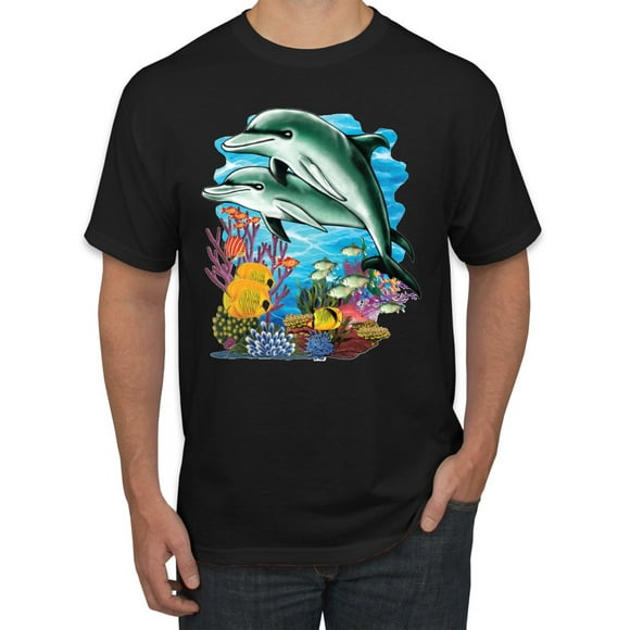 Pair of Dolphins Swimming in Ocean Animal Lover Men's Graphic T-Shirt, Black, Small