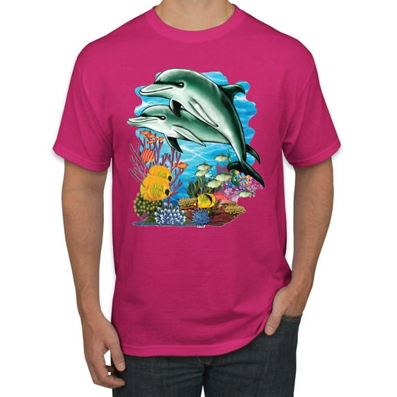 Pair of Dolphins Swimming in Ocean Animal Lover Men's Graphic T-Shirt, Fuschia, Medium
