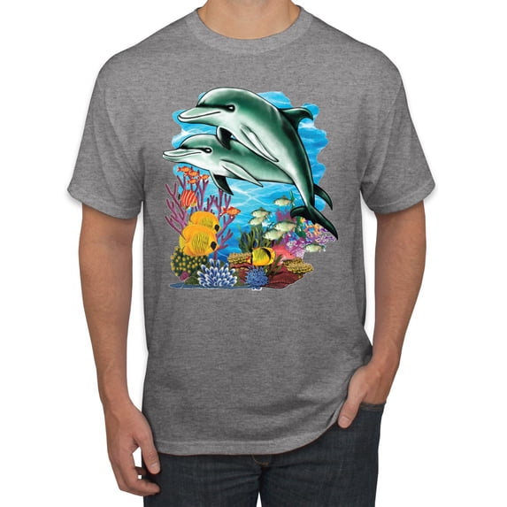 Pair of Dolphins Swimming in Ocean Animal Lover Men's Graphic T-Shirt, Heather Grey, Small