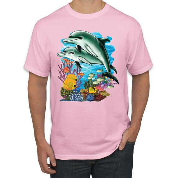 Pair of Dolphins Swimming in Ocean Animal Lover Men's Graphic T-Shirt, Light Pink, 5XL