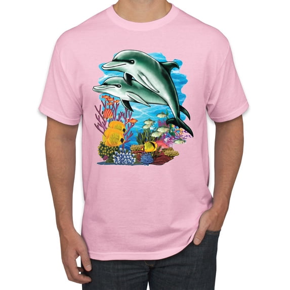 Pair of Dolphins Swimming in Ocean Animal Lover Men's Graphic T-Shirt, Light Pink, Small