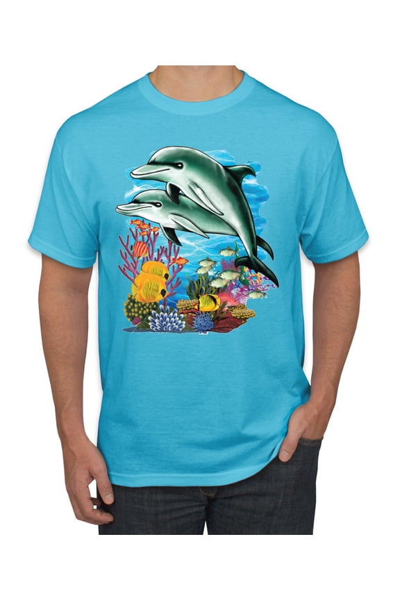 Pair of Dolphins Swimming in Ocean Animal Lover Men's Graphic T-Shirt, Light Turquoise, Medium