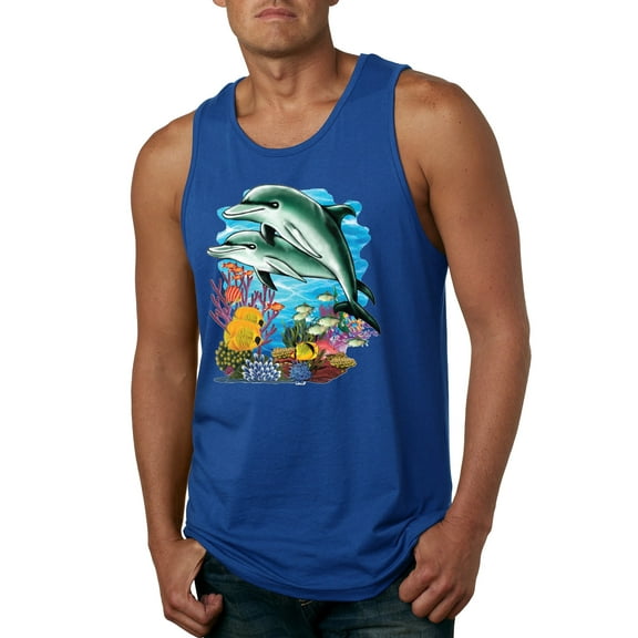 Pair of Dolphins Swimming in Ocean Animal Lover Mens Graphic Tank Top, Royal, 3XL