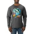 thumbnail image 1 of Pair of Dolphins Swimming in Ocean Animal Lover Mens Long Sleeve Shirt, Heather Black, 3XL, 1 of 3