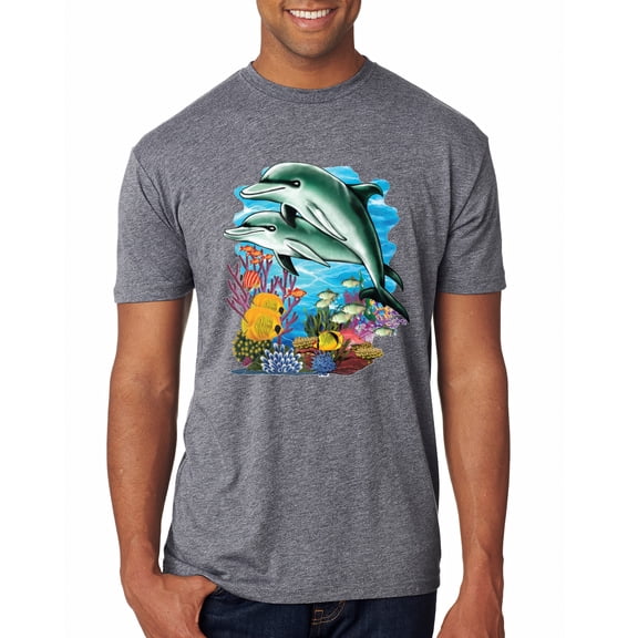 Pair of Dolphins Swimming in Ocean Animal Lover Mens Premium Tri Blend T-Shirt, Premium Heather, 2XL