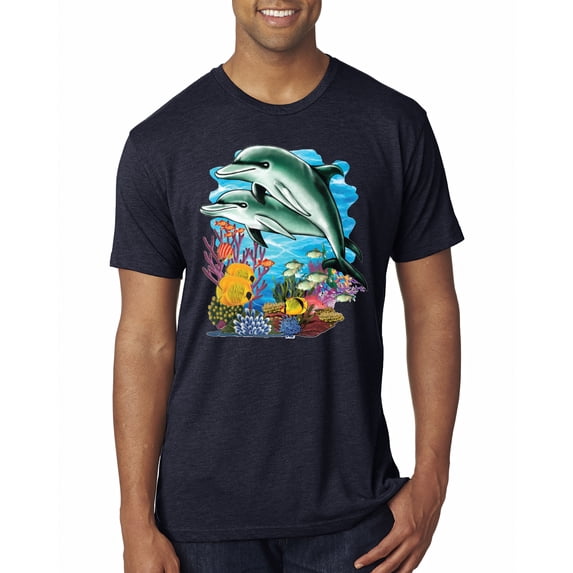 Pair of Dolphins Swimming in Ocean Animal Lover Mens Premium Tri Blend T-Shirt, Vintage Navy, Large